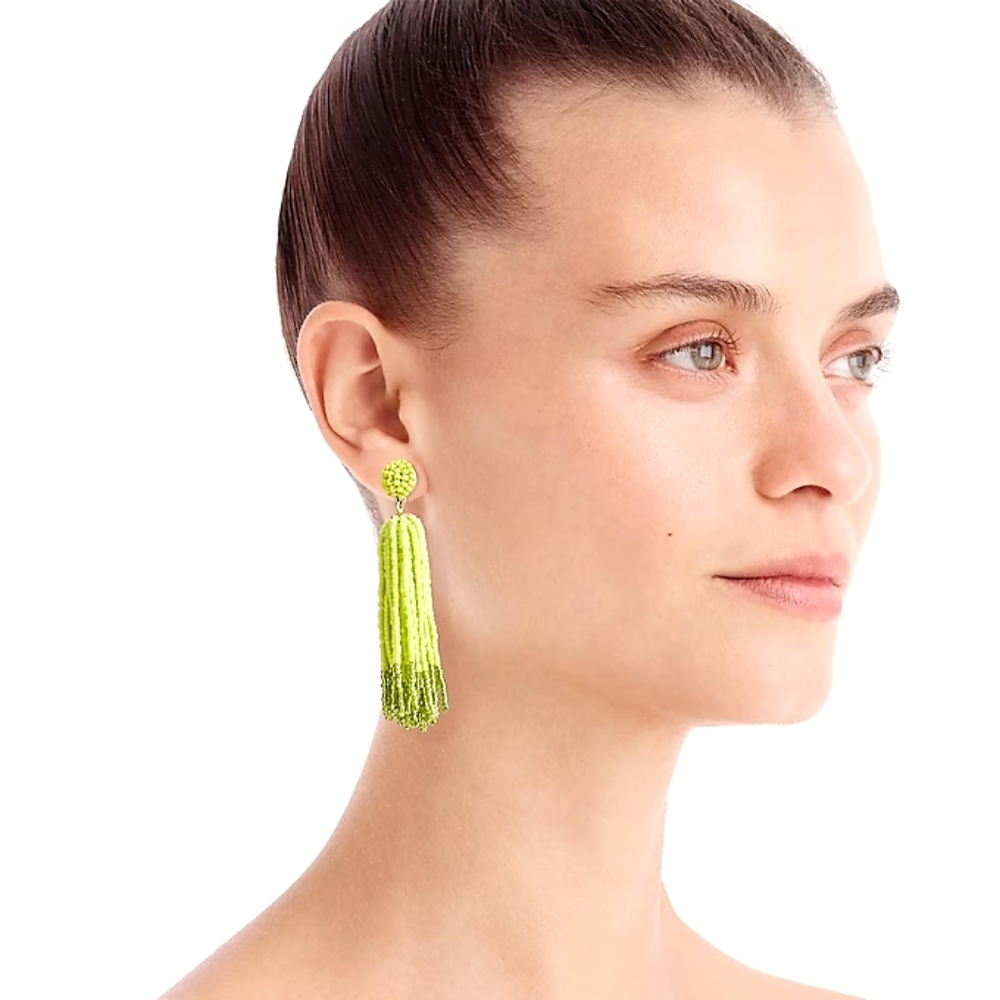 J.Crew beaded tassel statement earrings, Light green - Picture 2 of 6